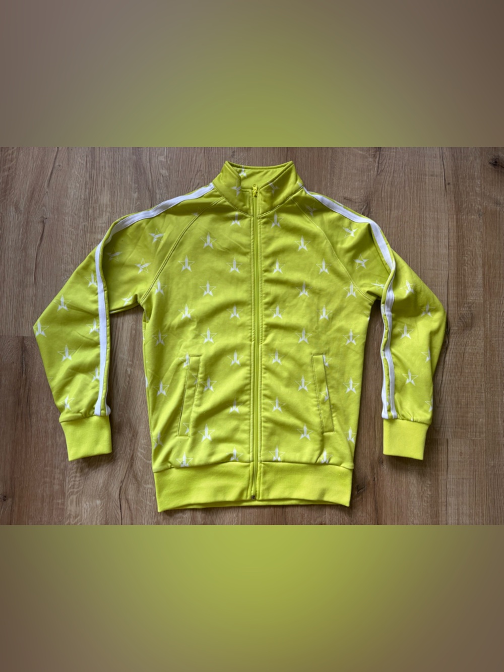 Jeffree Star Neon Green Track Jacket with White Star Print